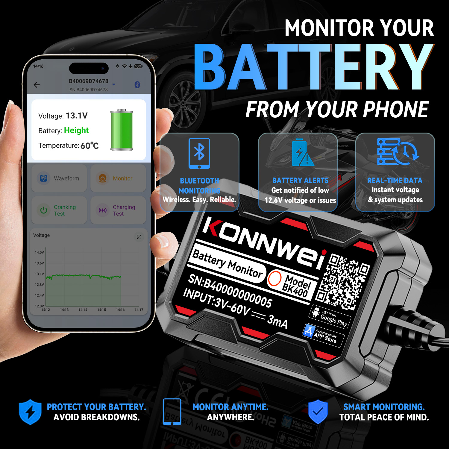 Battery Monitor Coulometer - جهاز مراقبة بطارية السيارة بتقنية البلوتوث